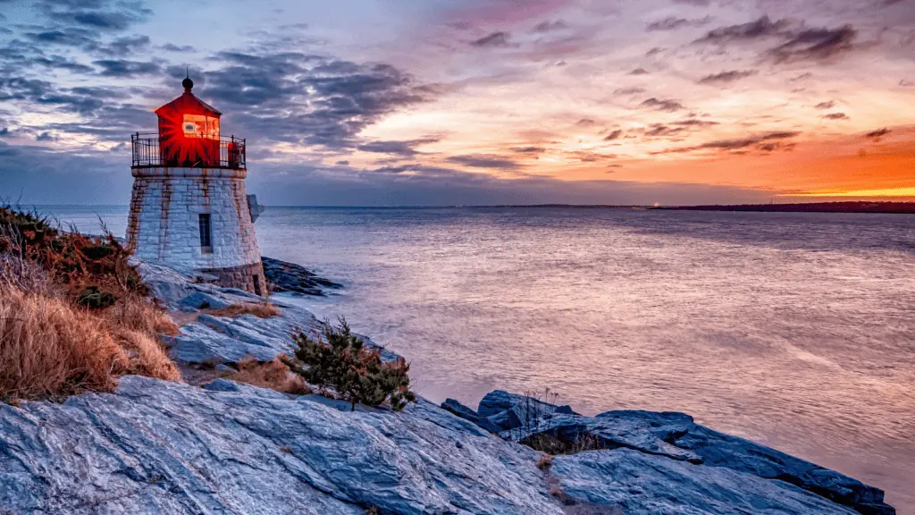 Newport, Rhode Island lighthouse sunset beach ocean