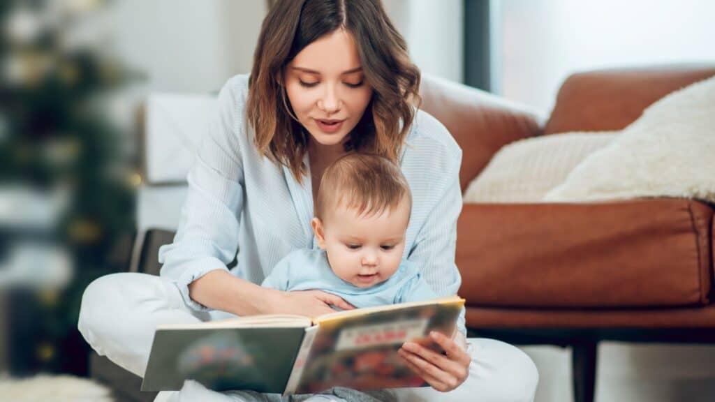 mom and baby reading,  be flexible mama