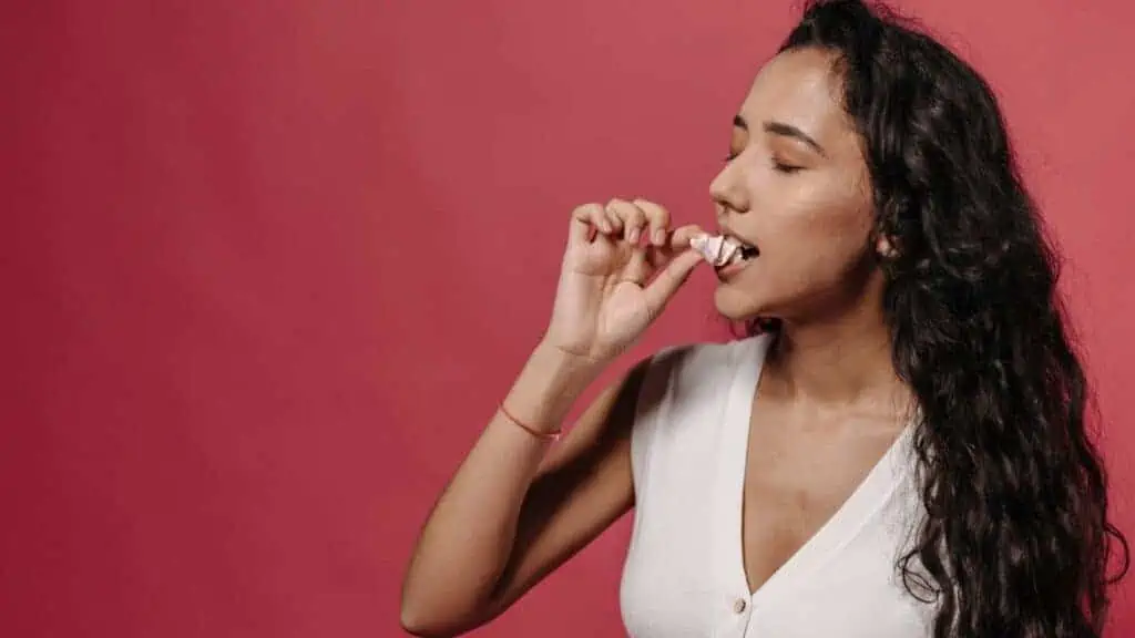 woman eating a snack