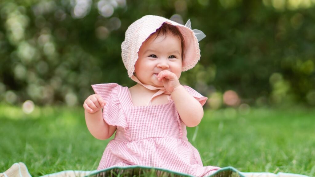 Adorable Happy Baby Girl Outdoors Park Portrait Months Old Beautiful