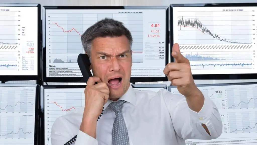 An angry stock trader shouts