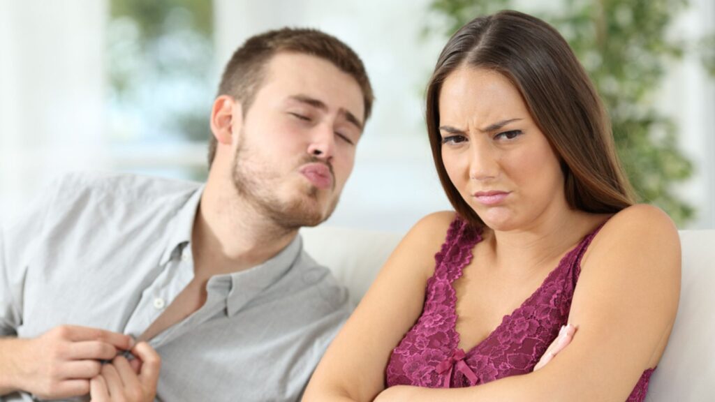 Angry woman rejecting offer from her boyfriend