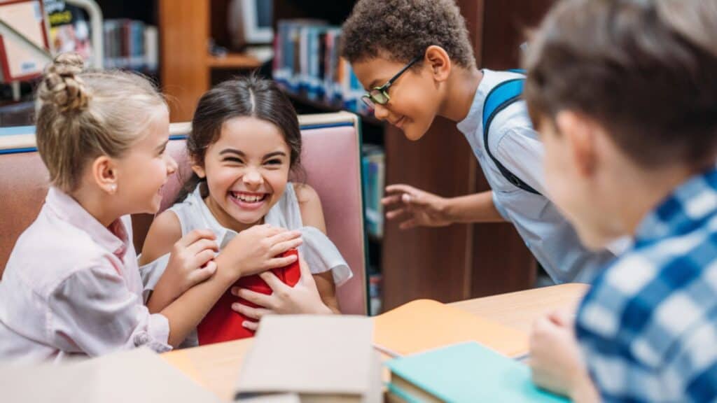Funny kids in library