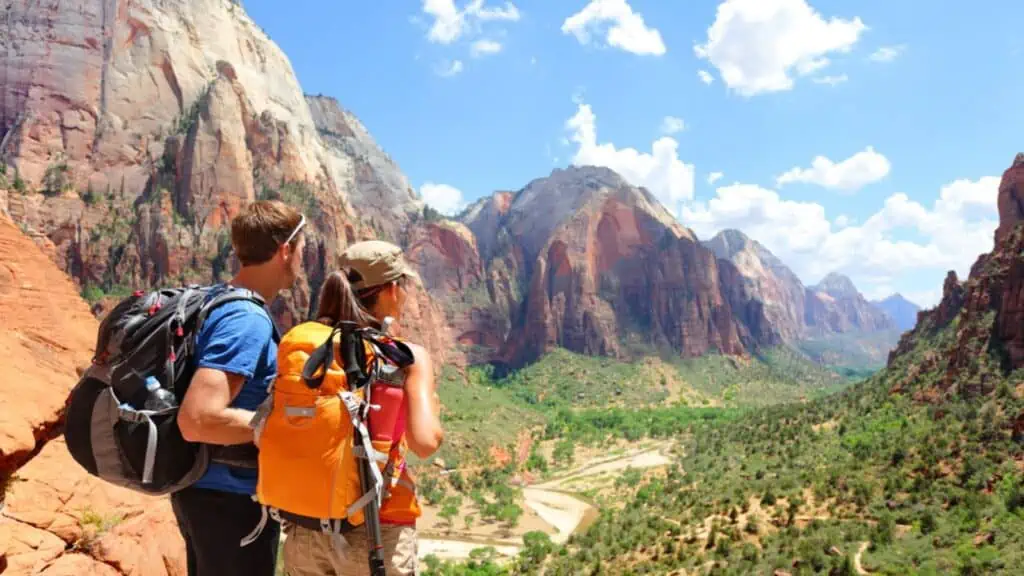 Hikers looking at view Zion National park