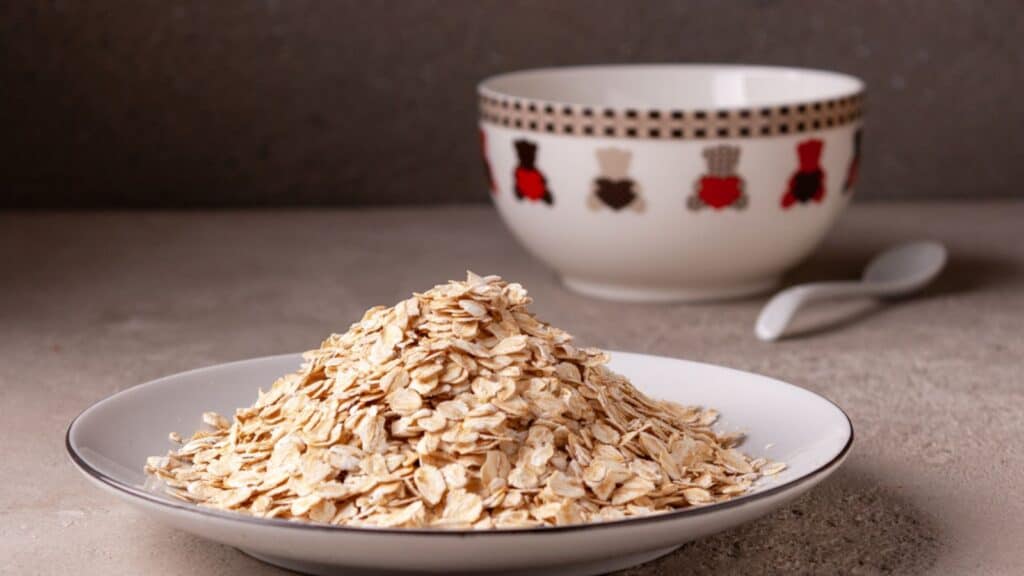 Instant oatmeal on gray background