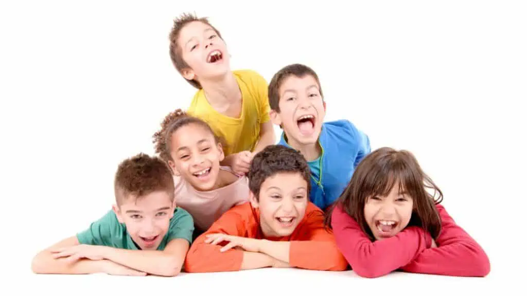 Laughing kids on white background
