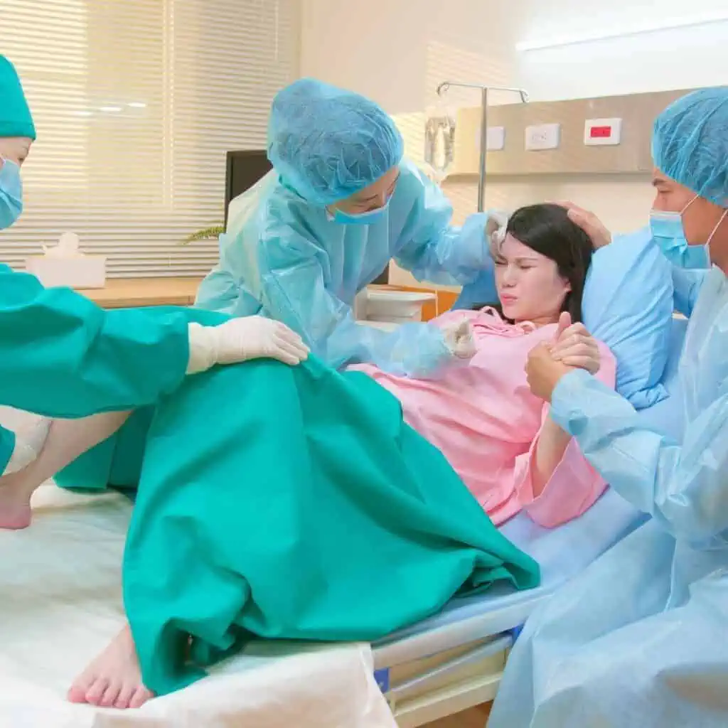 woman in labor trying to push