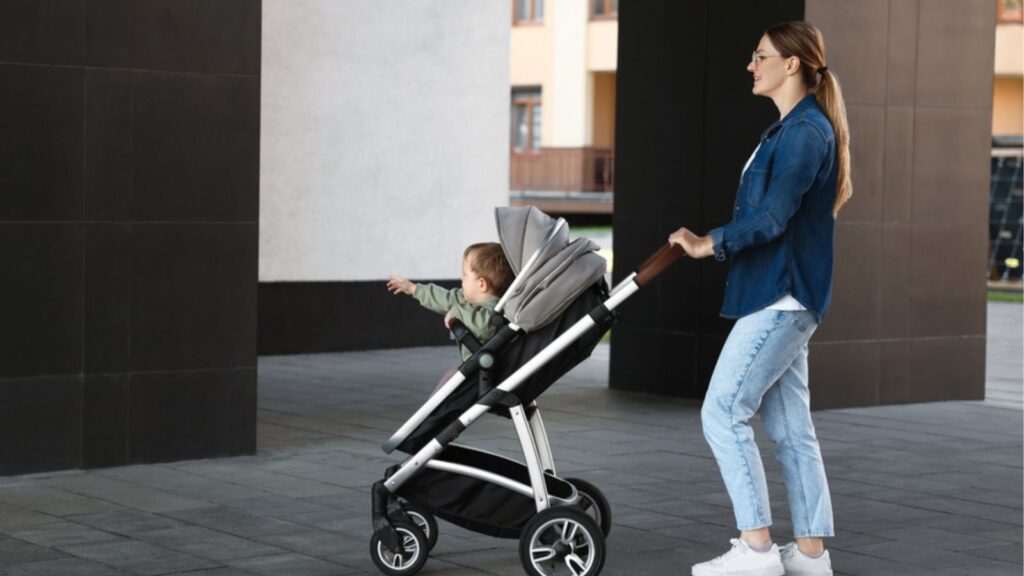 Mother and son with a stroller
