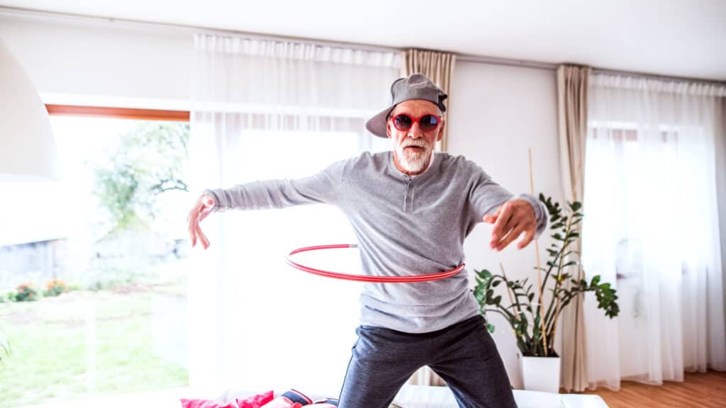old man with a hula hoop