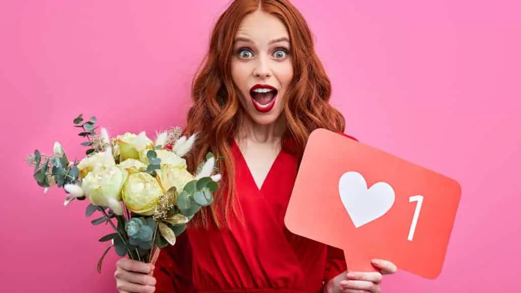 woman with flowers and a heart