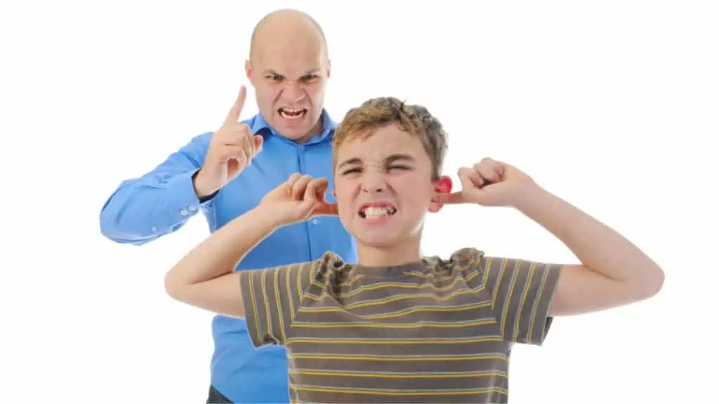 Strict mad father punishes his son