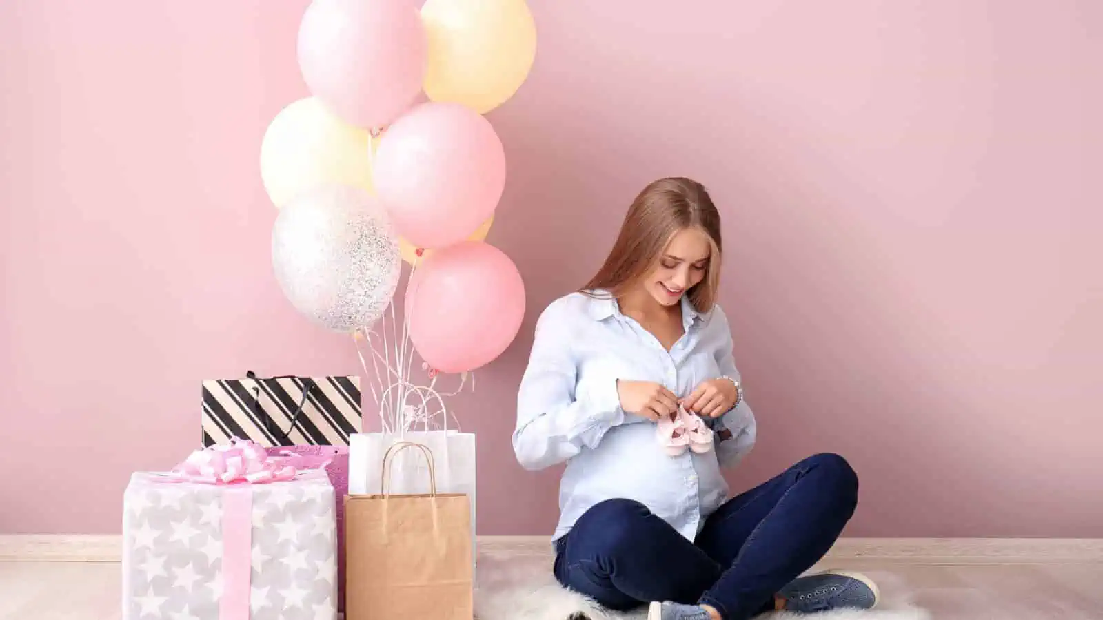 pregnant woman baby shower pink