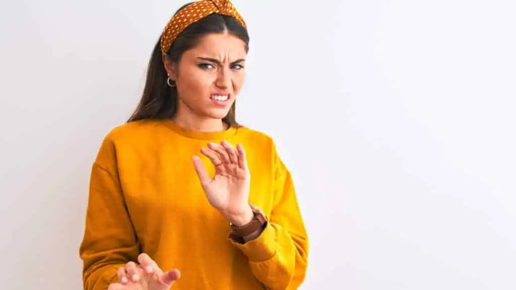 disgusted mad woman in orange