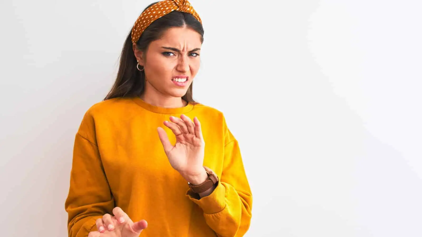 disgusted mad woman in orange