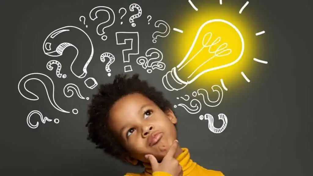 boy thinking brainstorming idea smart lightbulb