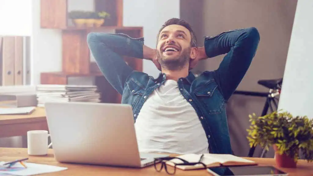 happy man at the computer