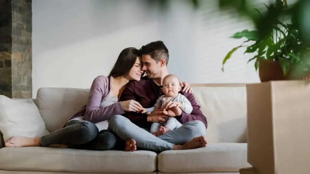 happy couple in love with baby