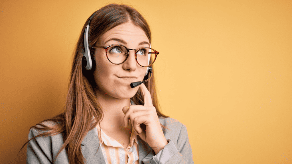 confused woman thinking headset glasses