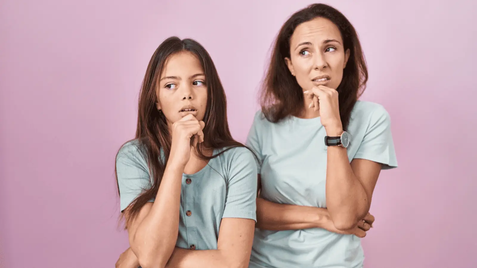 mom and daughter confused thinking