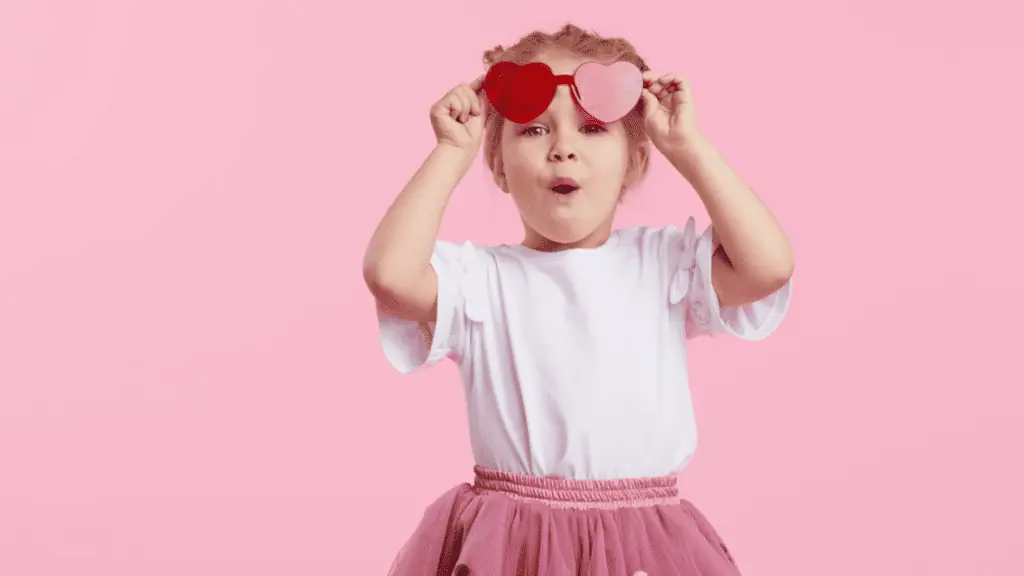 cute girl with heart glasses pink tutu proud surprised shocked