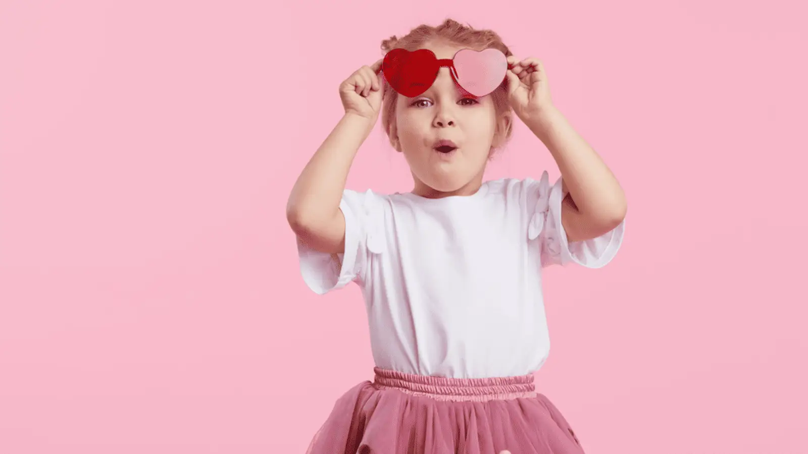 cute girl with heart glasses pink tutu proud surprised shocked
