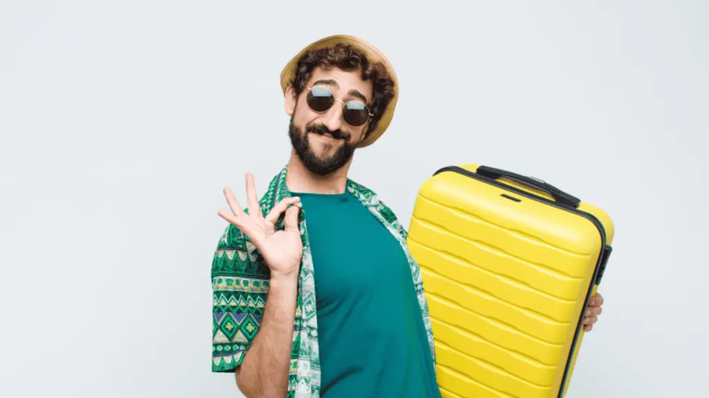 dumb tourist yellow suitcase sunglasses