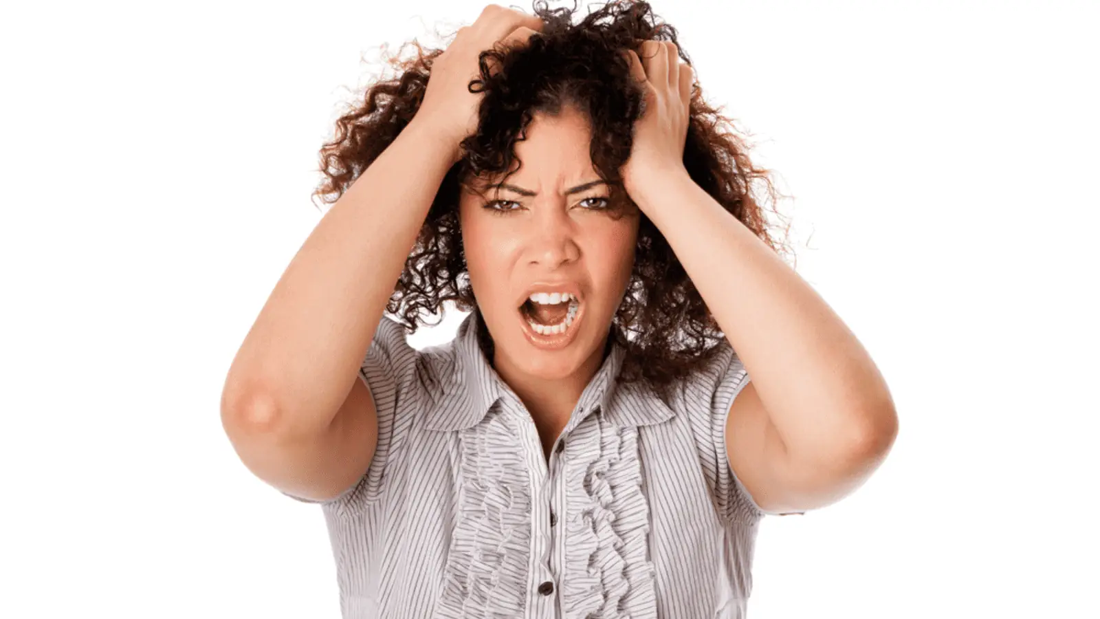 frustrated woman pulling her hair mad
