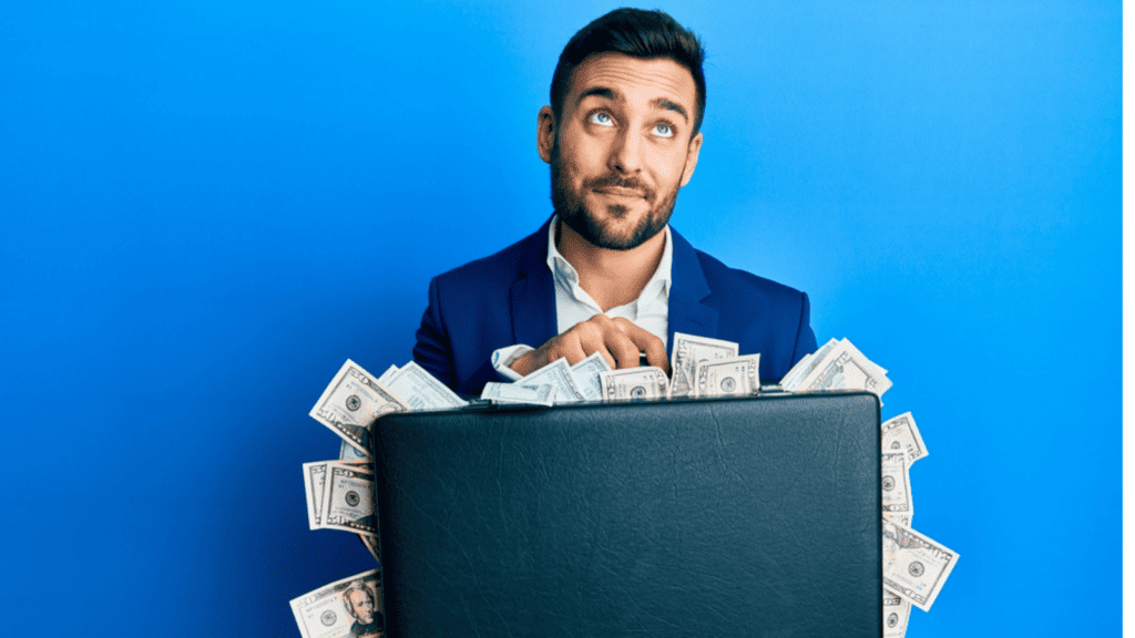 rich man with a suitcase of money