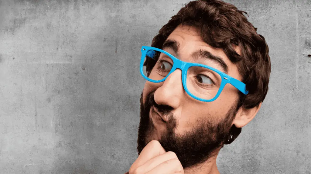 confused man idiot thinking blue glasses
