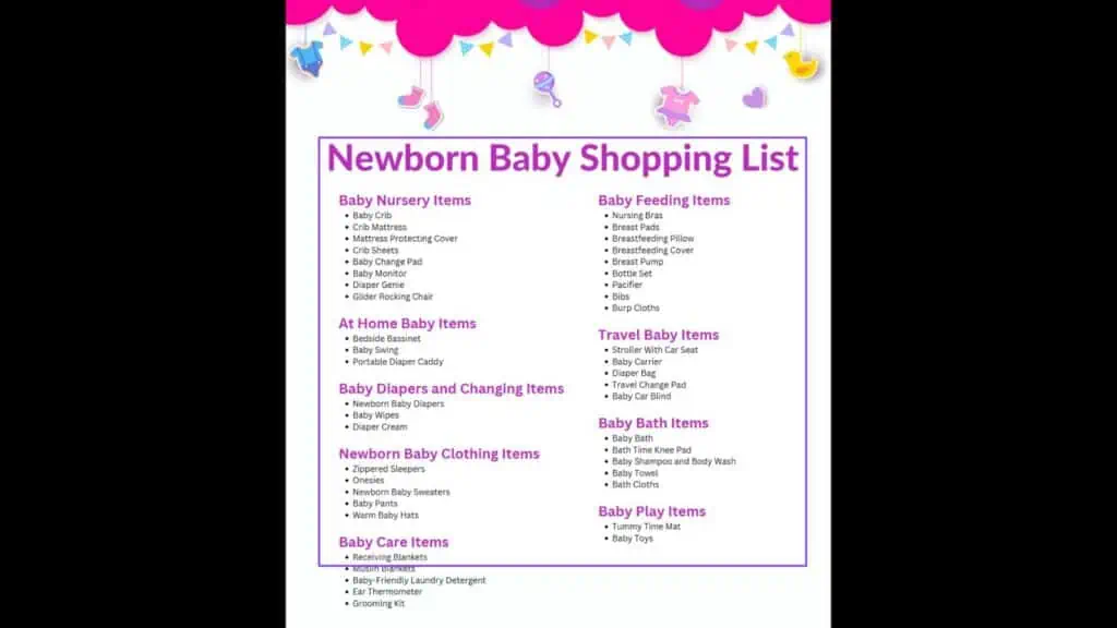 newborn baby shopping list screenshot