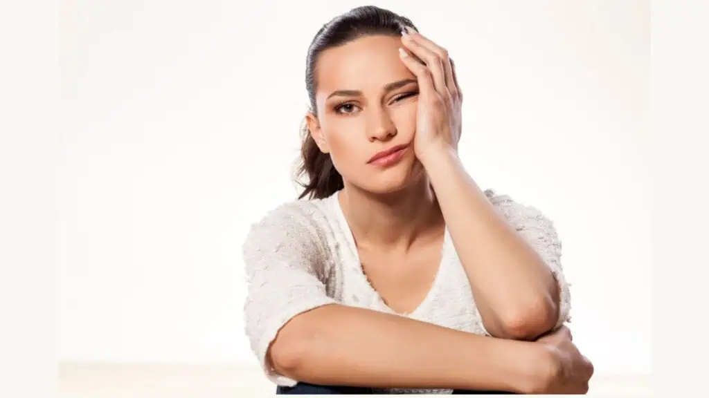 boring woman on white background