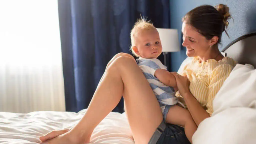 mom and toddler in the bed