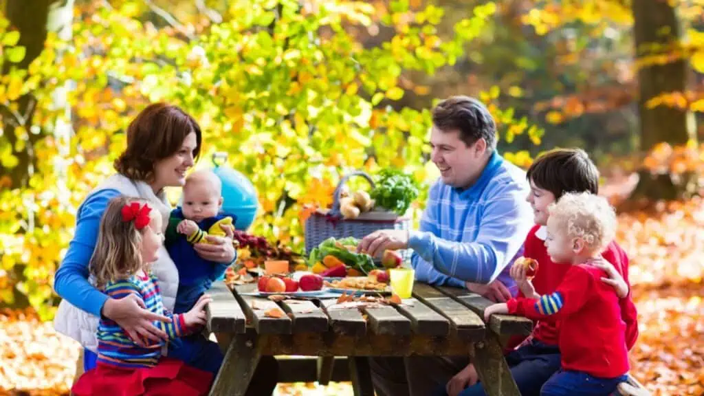 family picnic in the fall weather