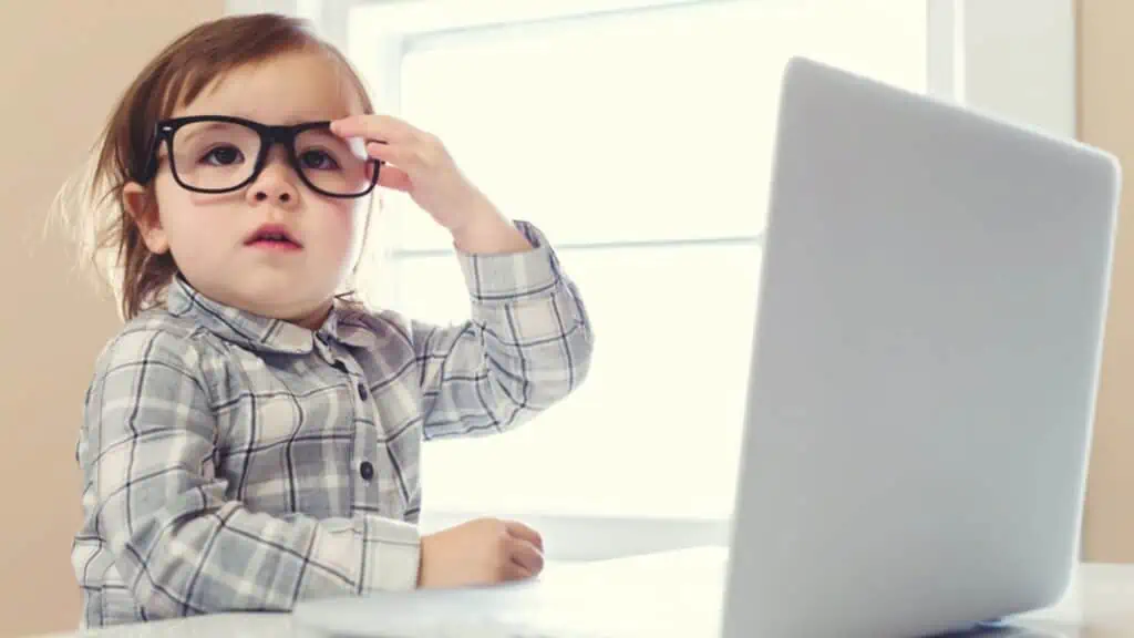 baby at a computer glasses smart