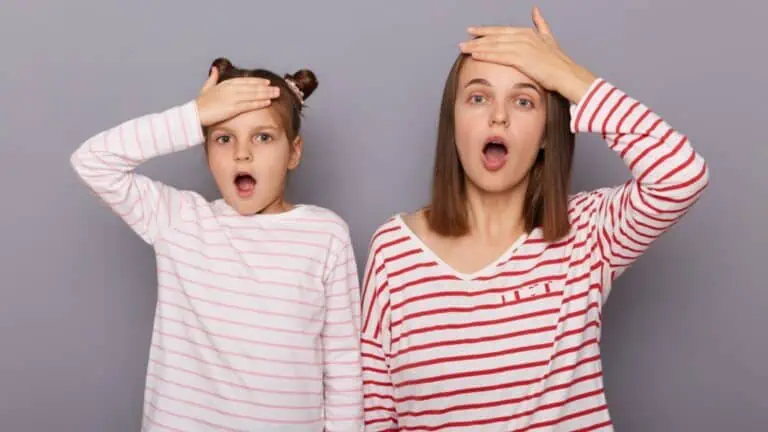 shocked mom and daughter hands on their forehead