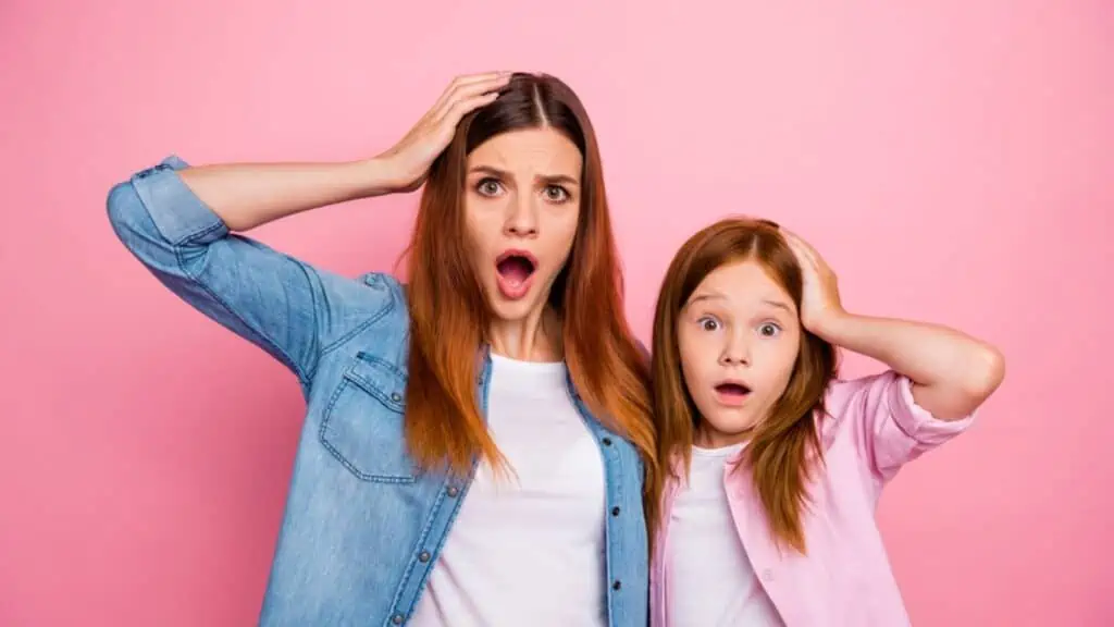 shocked mom and daughter