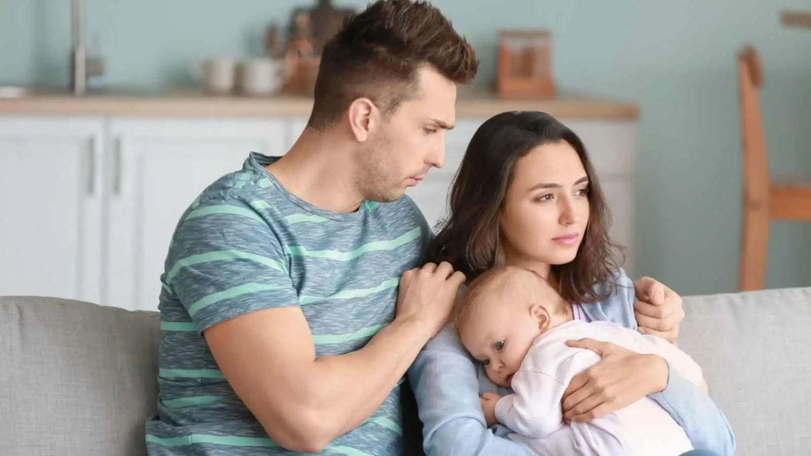 frustrated parents family with a baby