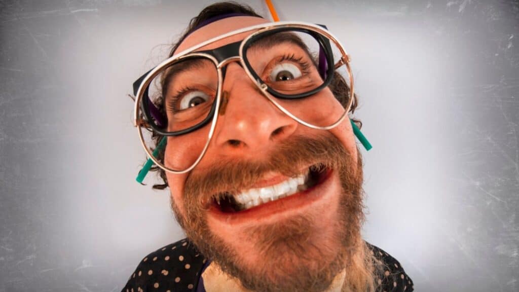 strange weird man smiling glasses