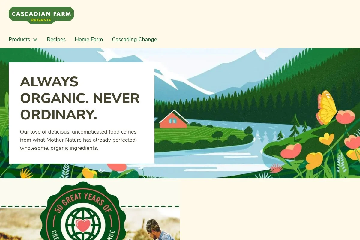 Screenshot of Cascadian Farm homepage