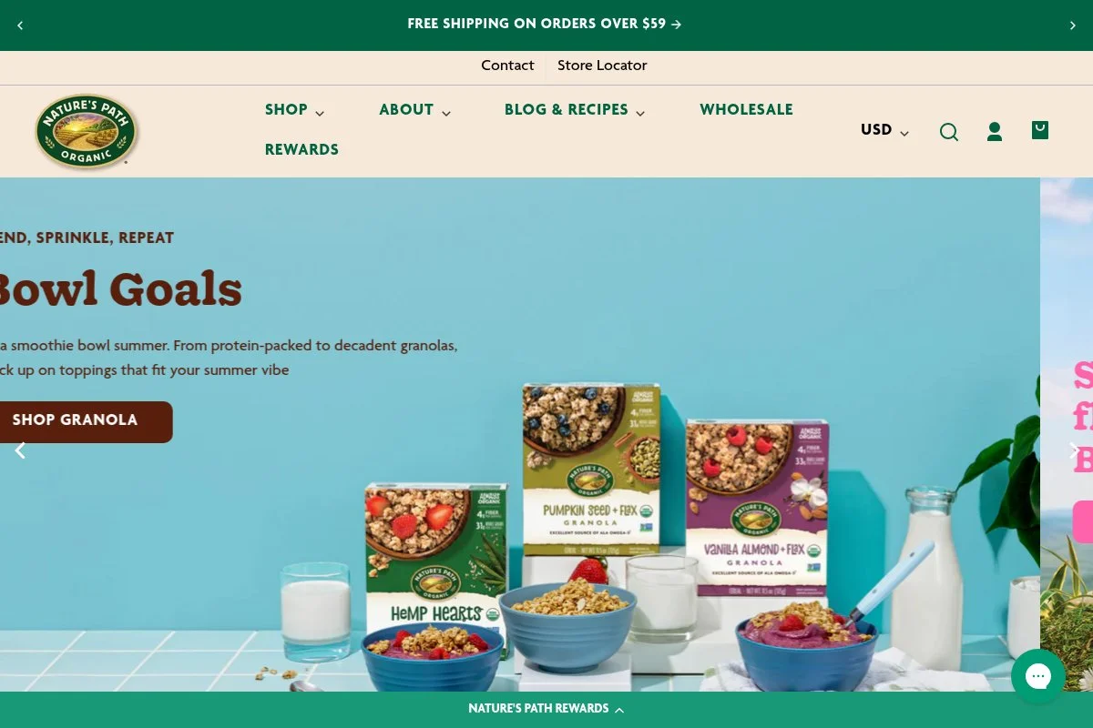 Screenshot of Nature's Path homepage