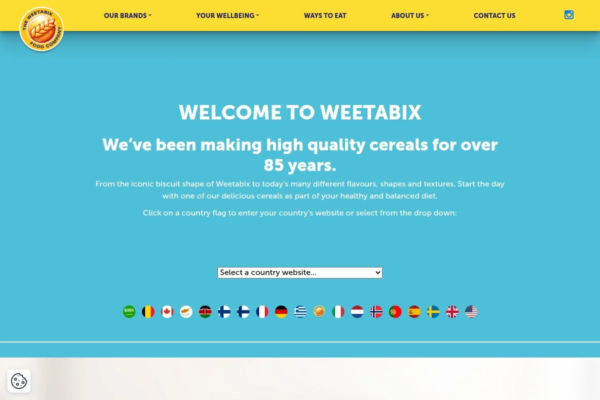 Screenshot of Weetabix homepage