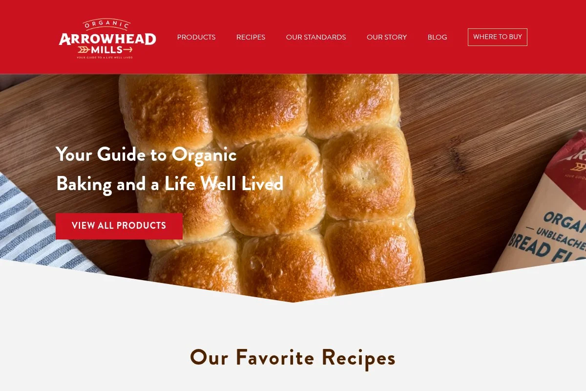 Screenshot of Arrowhead Mills homepage